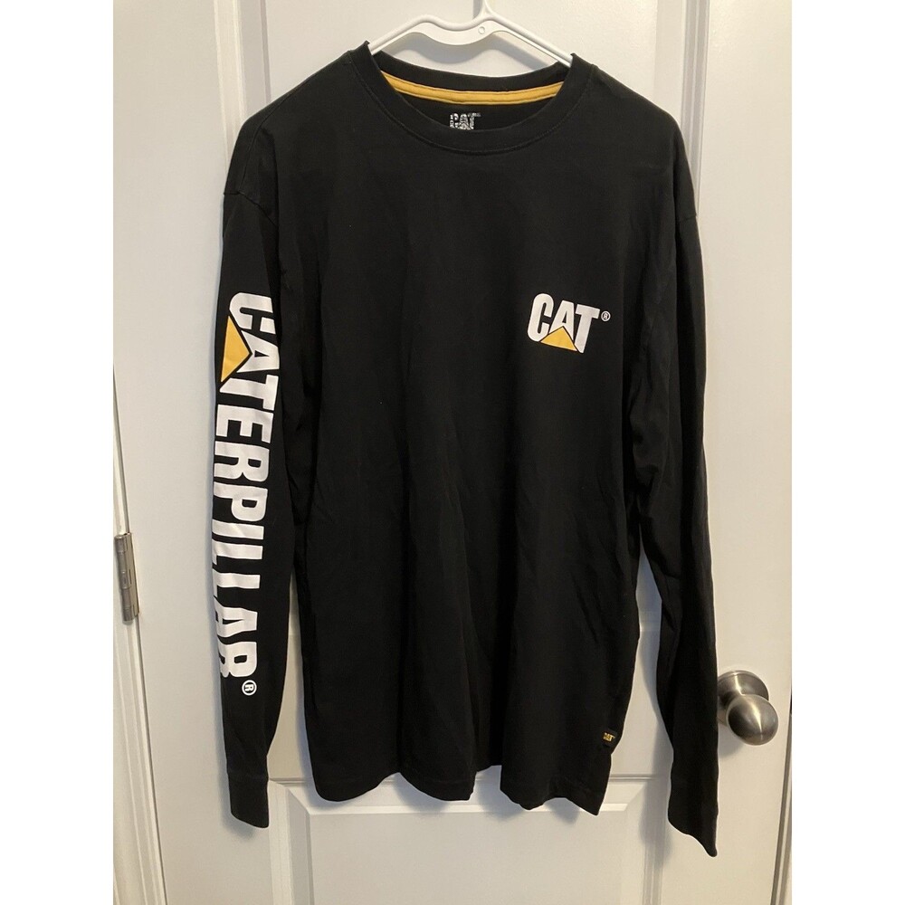 Caterpillar Long Sleeve T-shirt Mens Medium  Black Yellow Logo